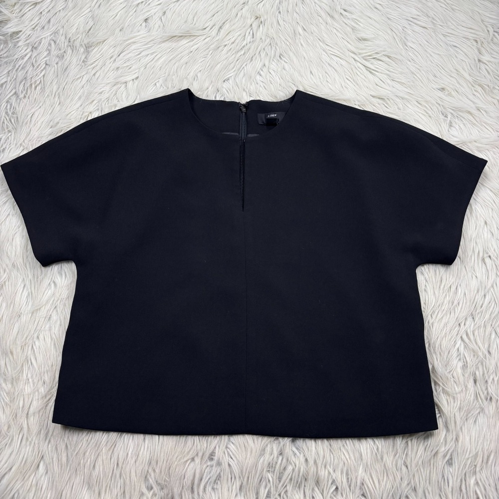 J.Crew Women's 4 Black Cropped Cap-Sleeve Top in 365‎ Crepe Office Preppy Smart